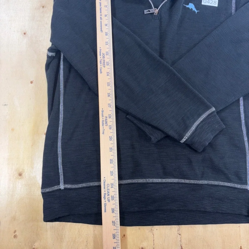 Tommy Bahama Mens Black Slub Knit Quarter Zip Pullover Marlin Logo Size Medium